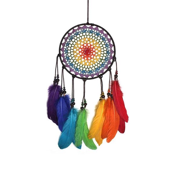 

home decoration rainbow capture dream net handmade circular net with feathers for wedding gift car hanging wall ornament