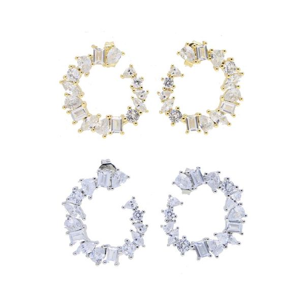 

stud various sparking white cz earring iced out bling fashion women girl jewelry geometric round circle, Golden;silver