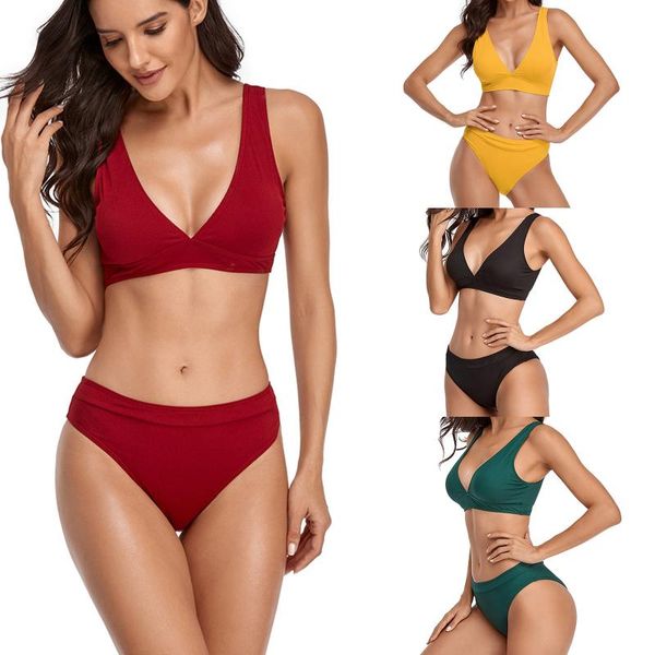 

women's swimwear summer womens bikinis fashion beach bikini set swimsuit two piece filled soild traje de baÃ±o mujer 2021, White;black