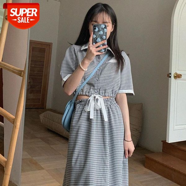 

fashion suit black and white check shirt half skirt western style two-piece set for age reduction, salt sweet casual wear #aq97