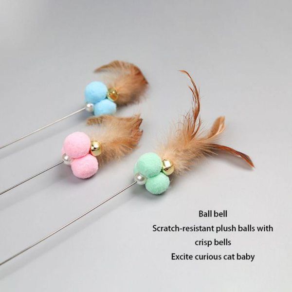

cat toys 1pcs pet kitten colorful plush with bell cats playing stick funny feather wand toy teaser products