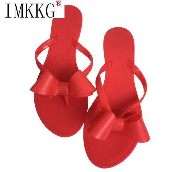 

flip flops women's cute kawaii bowtie flat slippers shoes ladies red beach bow sandals sandalias mujer, Black