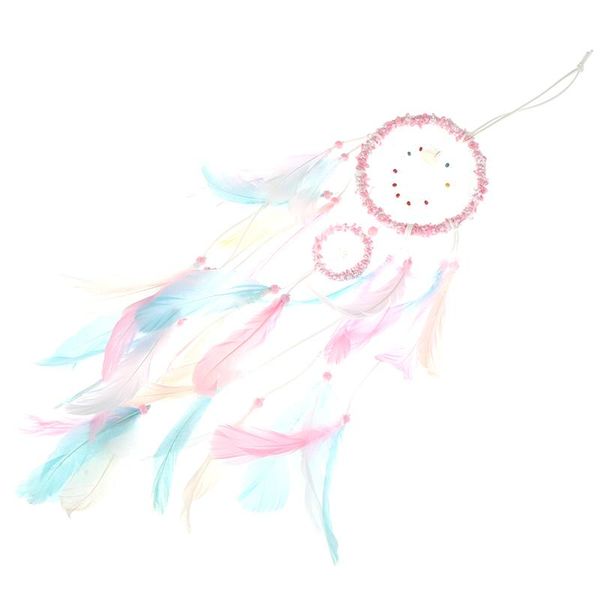 

1pc pink feather girl catching dream net openwork lace dreamcatcher bead handmade valentine's day gift decorative objects & figurines