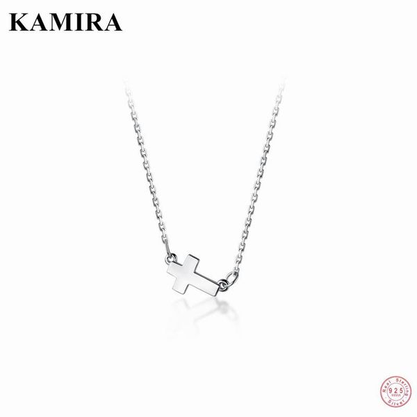 

chains kamira 925 sterling silver punk cuban glossy cross pendant link chain necklace for women party clavicle personality jewelry 2021