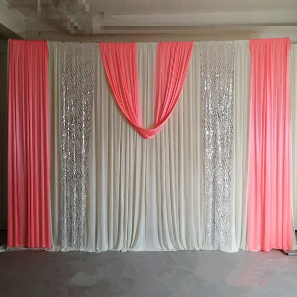 Partydekoration, hochwertiger weißer Hochzeitshintergrund mit rosa Swag für Veranstaltungen, Zeremonien, Bankettvorhänge