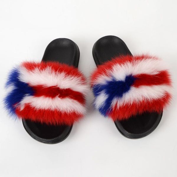 

fashion full true fur hair slippers women summer web celebrity sandals, Black