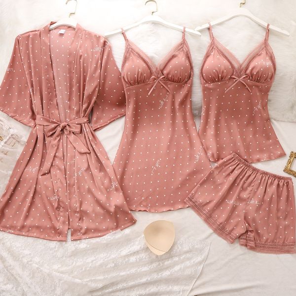 

women's sleepwear polka dot 4-piece pajamas set with chest lace n9xp, Black;red
