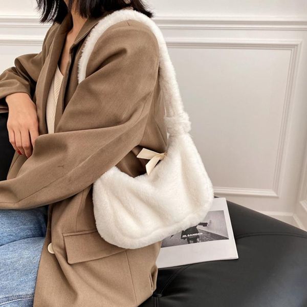 

storage bags women tote bag plush fur shoulder handbag winter warm totes satchel