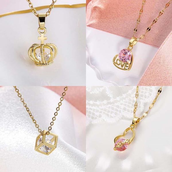 

high grade crystal cross crown pendant necklace for women girls geometric charms stainless steel choker jewelry party gifts necklaces, Silver