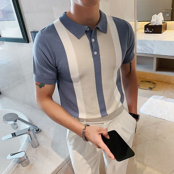 

men's t-shirts knitting polo color contrast short sleeve breathable homme social club outfits lil6, White;black