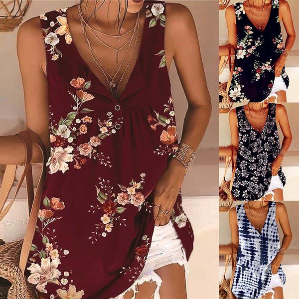 

women's t-shirt summer women plus sizes tees casual femme button floral t shirts elegant ruffles vest tank loose boho shirt, White