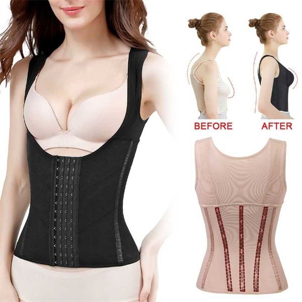 

corset slimming girdle woman belly sheath postpartum recovery shapewear waist body shaper underwear posture correction vest 211220, Black;white