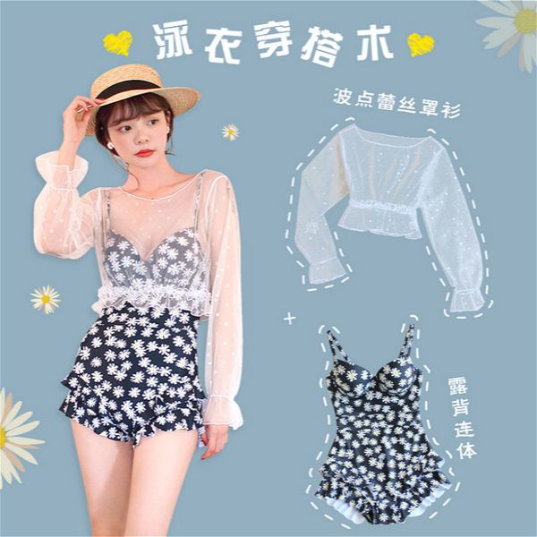 

Swimsuit Swimsuit women's split two piece 2021 new slim cover belly conservative fairy model student hot spring bathing suit, White;black