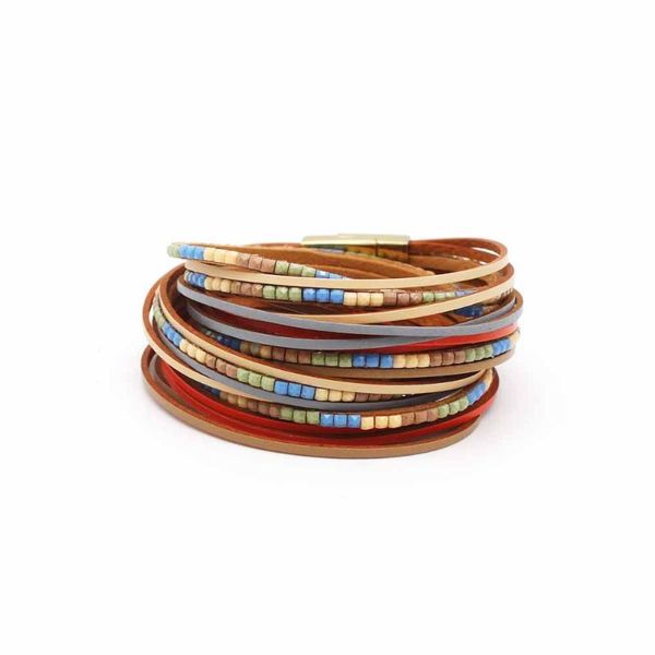

tennis 2021 boho mint leather bracelets for women fashion ladies slim strips multilayer wide wrap bracelet female jewelry gift, Golden;silver