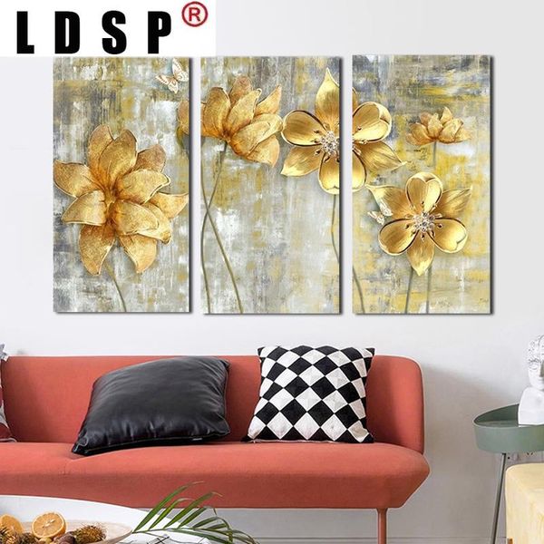 

paintings ldsp yellow lotus combined canvas painting landscape wall art golden posters and prints pictures for living room home decor