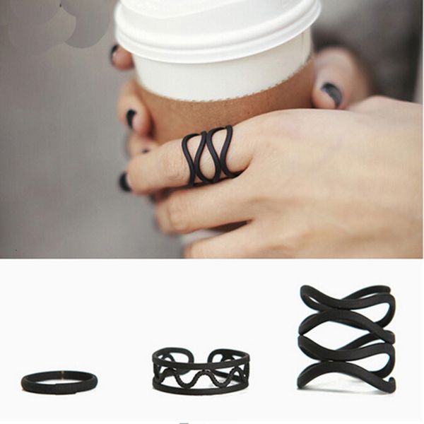 

jewelry frosted black fashion trendsetter joint ring index finger female ring three piece ring set, Blue;gray