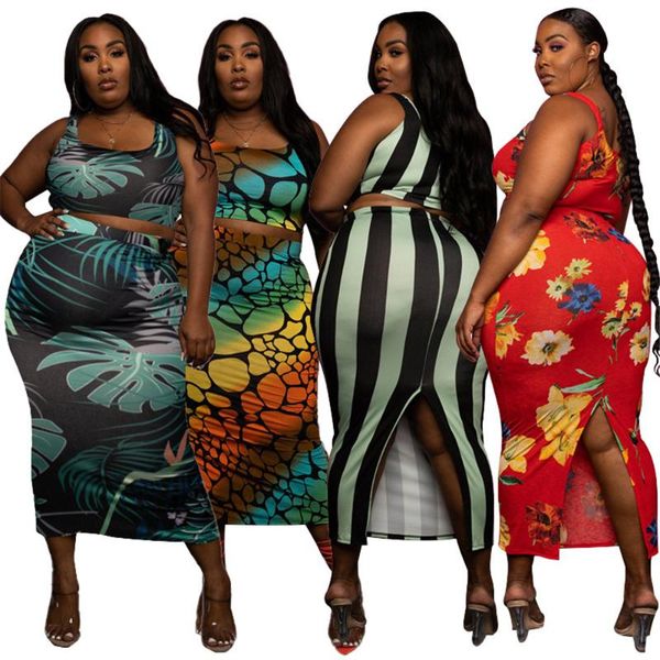 

plus size tracksuits sets tight-fitting slit print fashion square collar casual two piece women's skirts suit wholesale drop, Black