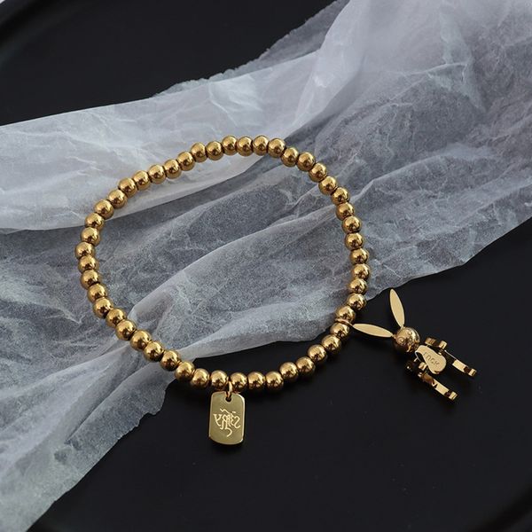 

japan and south korea autumn winter mechanical rabbit steel ball square br english letter pendant bracelet h decoration titanium, Black