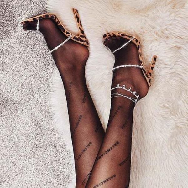 

slippers high heels women summer leopard open toe platform sandals ladies luxury transparent crystal stiletto party shoes, Black