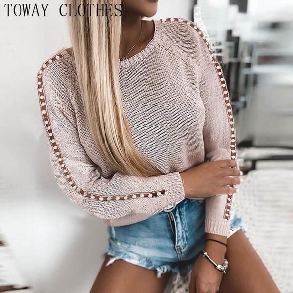 

women's sweaters women o neck beaded design solid cut-out lace-up long sleeve, White;black