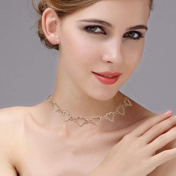 

chains valentine's day short love hollow clavicle chain necklace linked circle necklaces for women minimalist choker, Silver