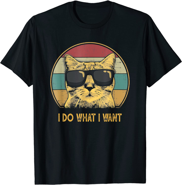 

i do what i want cat funny cat lover t-shirt short sleeve cotton tee, White;black