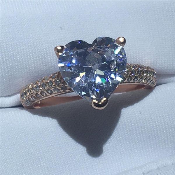 

wedding rings fashion heart shape rose gold filled 925 silver ring sona 3ct 5a zircon stone engagement band for women men gift, Slivery;golden