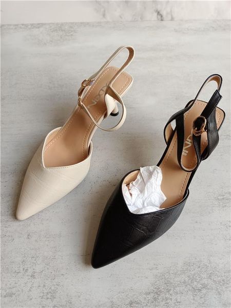 

sandals real leather shoes woman high heel suit female beige all-match 2021 summer buckle strap genuine comfort high-heeled blac, Black