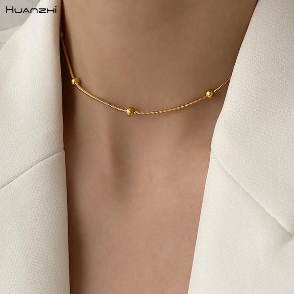 

2021 simple titanium steel little gold color metal beads clavicle chain necklace for women choker charm chokers, Golden;silver
