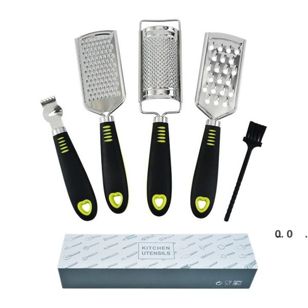 NewKitchen utensílio definido mão-preta de aço inoxidável de aço inoxidável zester para alho de gengibre de batata com ferramentas de caixa de pincel ewb7977