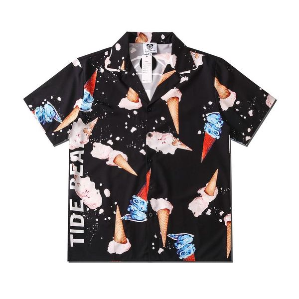 

men's casual shirts summer ice print holiday shirt hawaiian style camisa masculinaturn-down collar for men streetwear hip hop, White;black