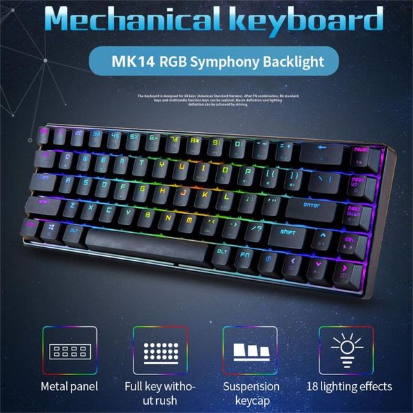 

carprie 60% 68-key mechanical keyboard rgb switch led software type c doubles keycap macro program blue red brown black keyboards