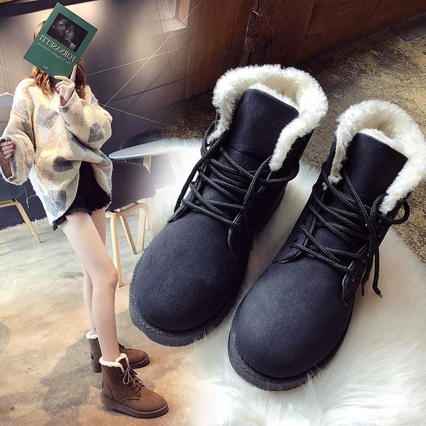 

boots women plus velvet short 2021 winter snow woman cotton shoes warm ankle zapatos de mujer, Black