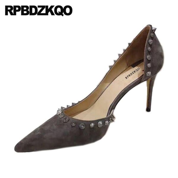 

dress shoes stud extreme gray stiletto women discount nude pointed toe heels elegant rivet ultra high scarpin pumps super black 8cm