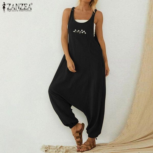 

women's jumpsuits & rompers women summer o-neck pocket sleeveless solid casual vintage playsuits embroidery overalls plus size 5xl, Black;white