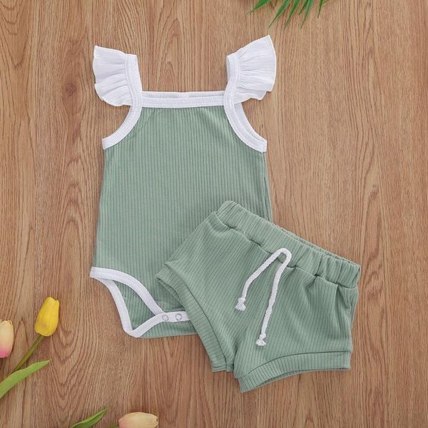 

clothing sets baby & children's 0-24m born girls sleeve square collar snap romper and shorts set, White