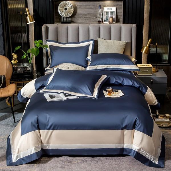 

bedding sets 1000tc egyptian cotton patchwork stripe navy duvet cover  king 4pcs luxury soft simple fitted bed sheet pillowcase