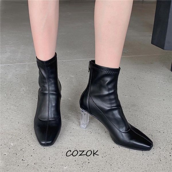 

boots women shoes 2021 winter casual fashion high heel black korean booties woman