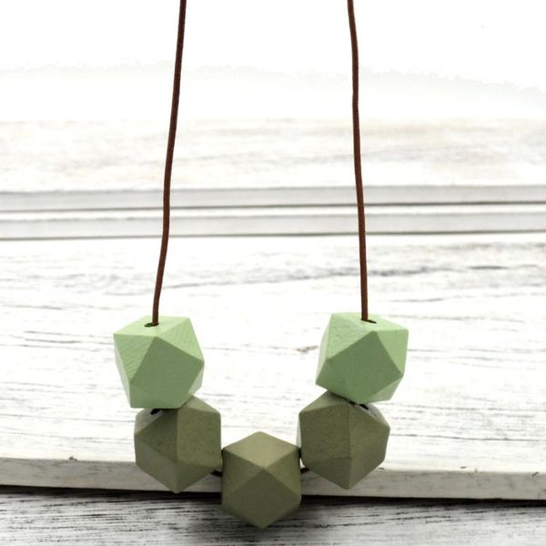

pendants 2021 geometric wooden bead necklace fade green teal modern tribal grey pendent statement yellow nw458, Black