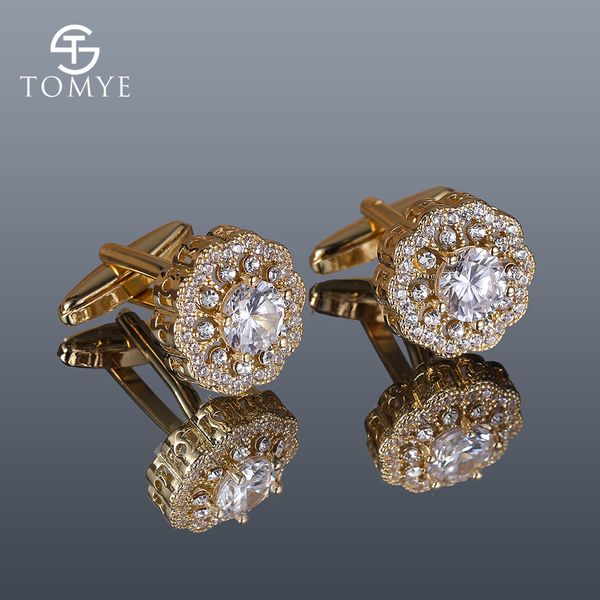 

men cufflinks tomye xk20s004 luxury zircon round golden shirt cuff links, Silver
