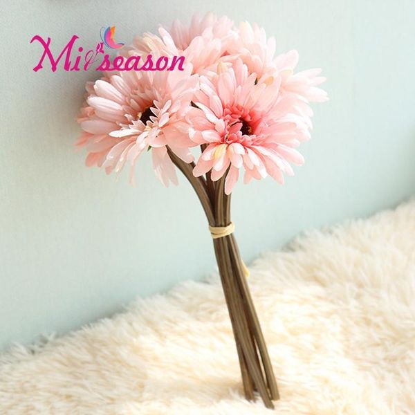 

miiseason 7pcs/lot silk wedding bouquet artificial gerbera daisy flowers for brides holding forals table home decor decorative & wreaths