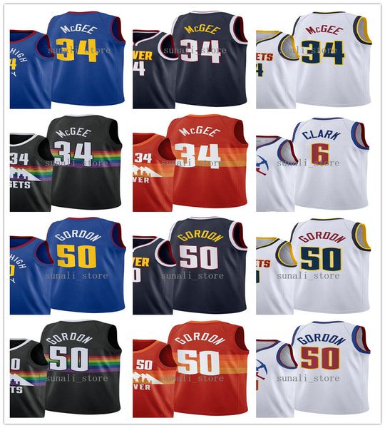 

2021 basketball 34 javale mcgee 50 aaron gordon jerseys 6 gary clark rainbow navy white black orange sports shirts wholesale fast send, Black;red