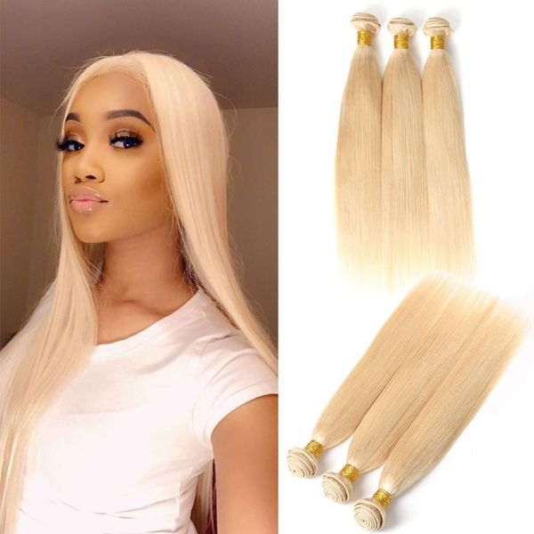 

human hair bulks elees 613 bundles brazilian weave straight 100% remy blonde extensions, Black