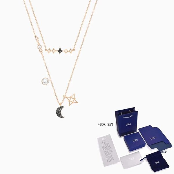 

chains symbolic moon necklace set exquisite double-layer star decoration rose gold female jewelry gift, Silver