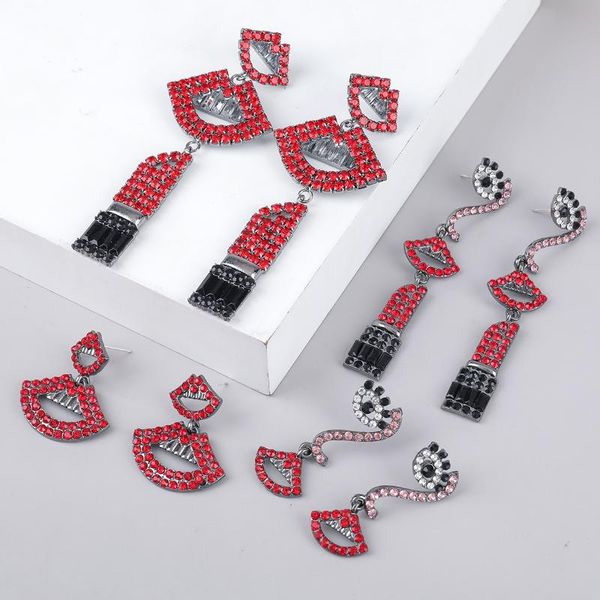 

dangle & chandelier design statement lip shape rhinestone long earrings for women's fashion trend jewelry accessories wholesale, Silver
