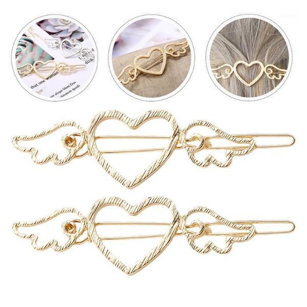

alloy bobby pin hollow heart with wing hair clip decorative hairpin girls side barrette for (golden) clips1