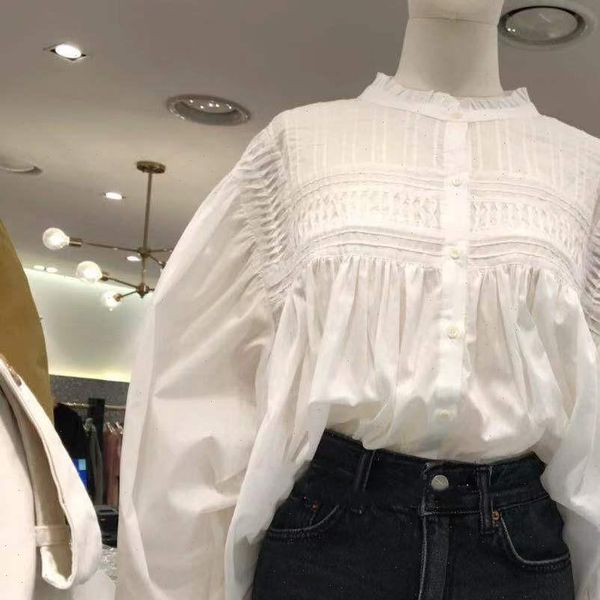 

spring solid color wild cotton women blouses fashion and bat sleeve casual clothing, White