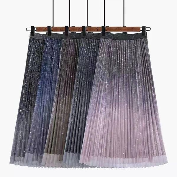

skirts gradient tulle skirt women for spring autumn korean a-line high waist slim pleated woman, Black