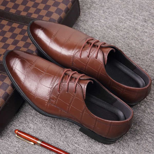 

men's cowhide leather shoes korean fashion british pointed ess wedding breathable business casual men's bridegroom's, Black