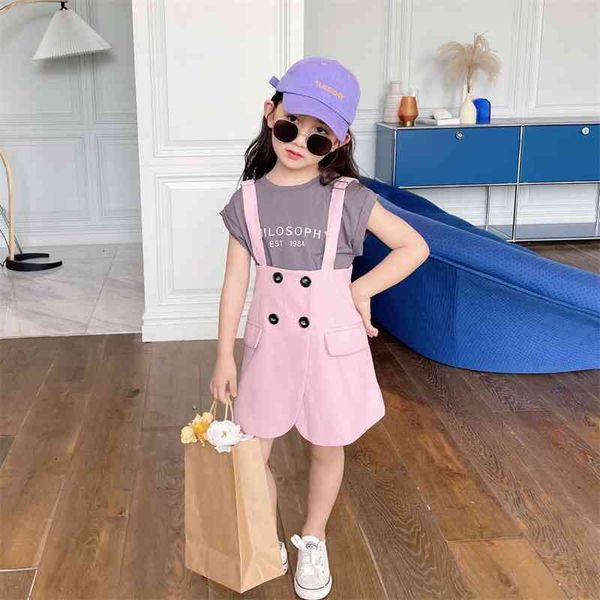 

summer arrival girls fashion letter 2 pieces suit overalls sets 210528, White